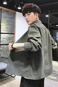 C877春季工装衬衫韩版长袖衬衣潮流宽松外套男士日系寸衫图片