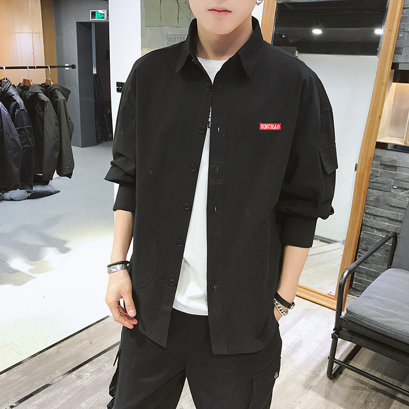 C877春季衬衫男士长袖休闲宽松男装衬衣春秋潮流工装外套图片