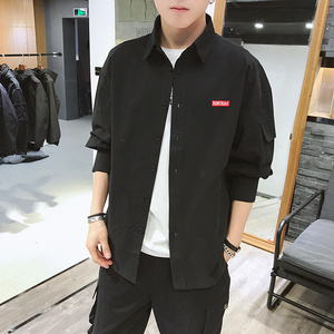 C877春季衬衫男士长袖休闲宽松男装衬衣春秋潮流工装外套图片