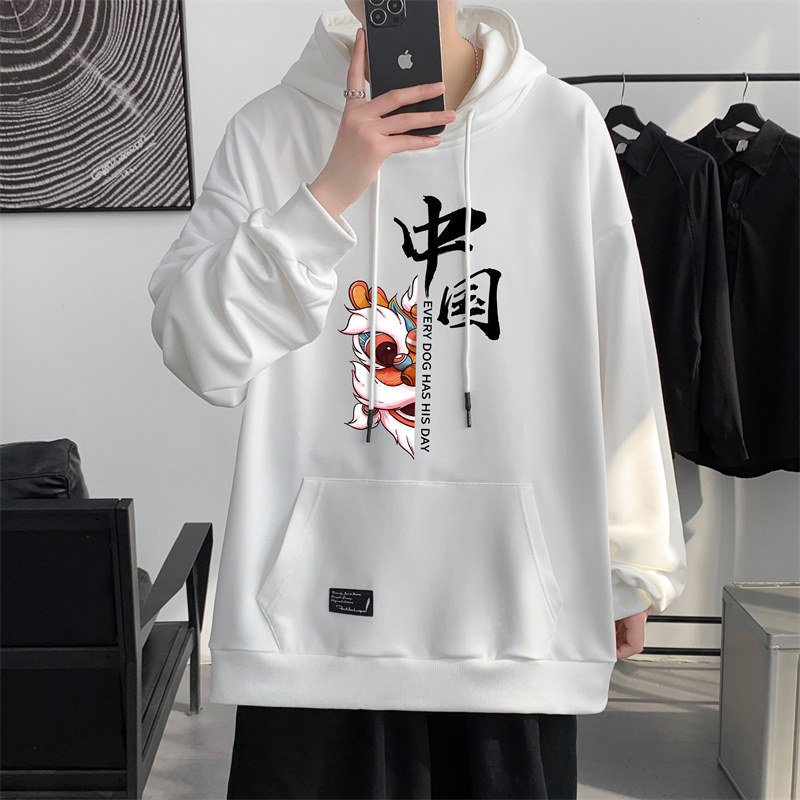 WY936-P38卫衣男春秋款潮流美式港风ins潮牌宽松秋季连帽外套图片