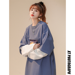 8521-P40圓領(lǐng)衛(wèi)衣男春秋新薄款港風(fēng)ins潮流百搭青少年寬松潮牌圖片