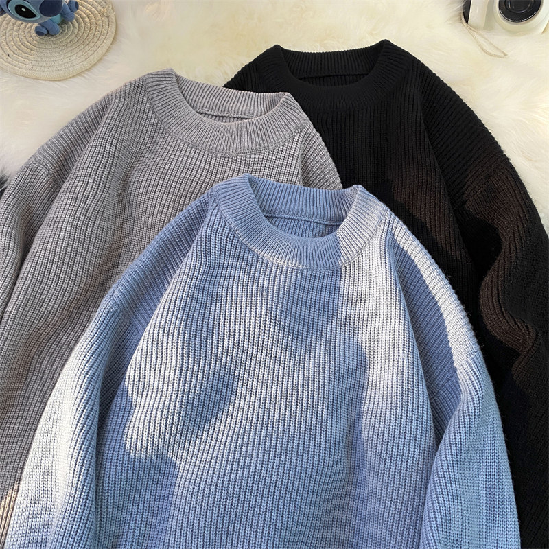 M869-P55毛衣男外套秋冬港风情侣ins纯色宽松慵懒圆领针织衫，男装针织衫/毛衣，电商D310（原电商305）