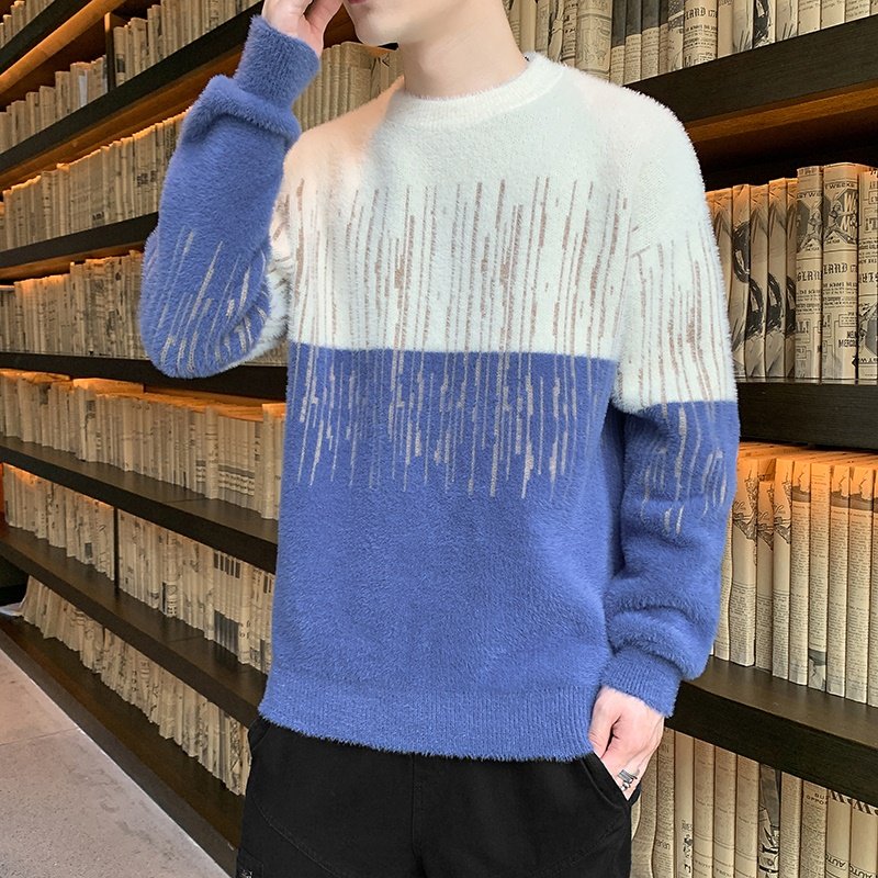 79109-P60男士毛衣拼色2021年新款冬季圆领内搭半高领保暖加厚,男装针织衫/毛衣,电商D310（原电商305）