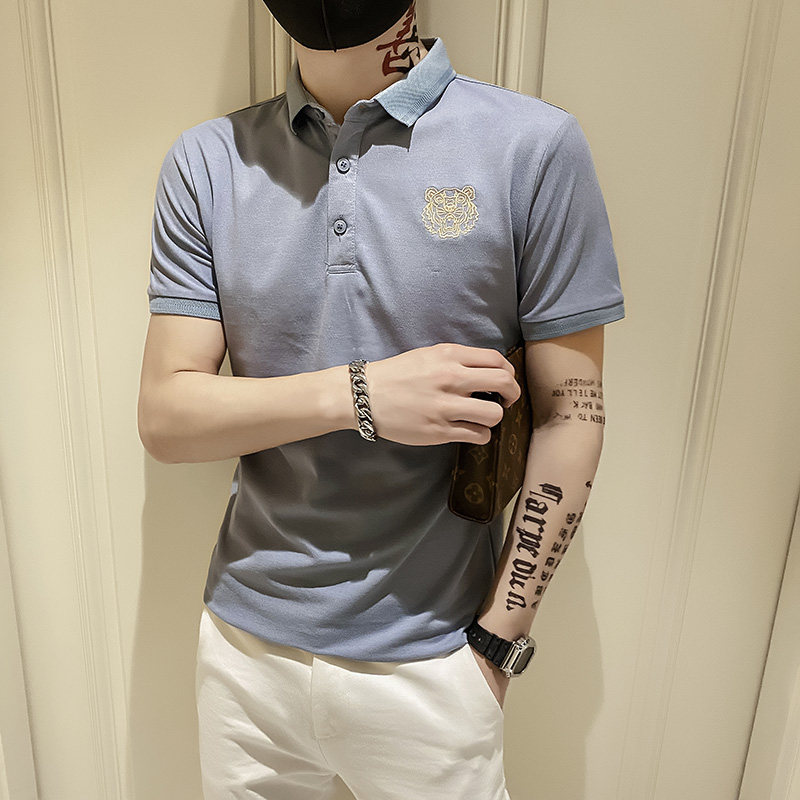 82613短袖T恤男潮牌2021夏季翻领POLO衫潮流精神小伙半袖图片