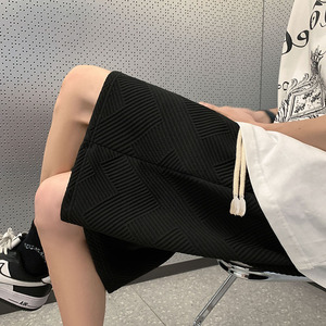 5010-P39夏季港风纯色宽松休闲短裤男直筒抽绳运动五分裤潮图片