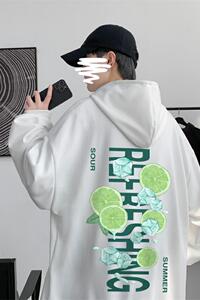 W996-P40港风卫衣男士2023新款春秋季连帽百搭时尚潮流印花外套图片
