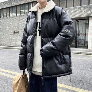 Y291-P118男士棉衣立领冬季外套加厚面包服韩版潮流宽松PU皮衣图片