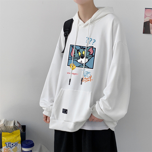 W522-P38卡通印花连帽情侣装春秋卫衣男港风外套宽松班服大码图片