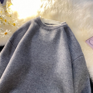 Y601-P55撞色圆领毛衣男秋冬宽松港风男生慵懒套头针织衫,pony秋冬搭配图片