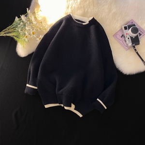 Y601-P55冬季新款情侣装男女宽松圆领套头毛衣针织衫港风图片