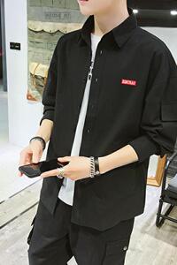 C877日系工装长袖衬衫男韩版潮流青年修身男士衬衣外套图片