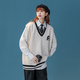M092-P48美式复古字母v领学院风无袖背心针织马甲毛衣外搭女，男装背心/马甲，电商D310（原电商305）