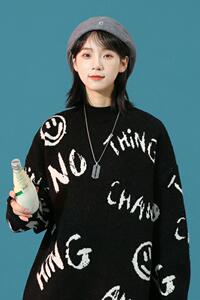 86811-P65中性毛衣男潮流嘻哈宽松2021秋冬新款ins港风潮牌针织衫图片