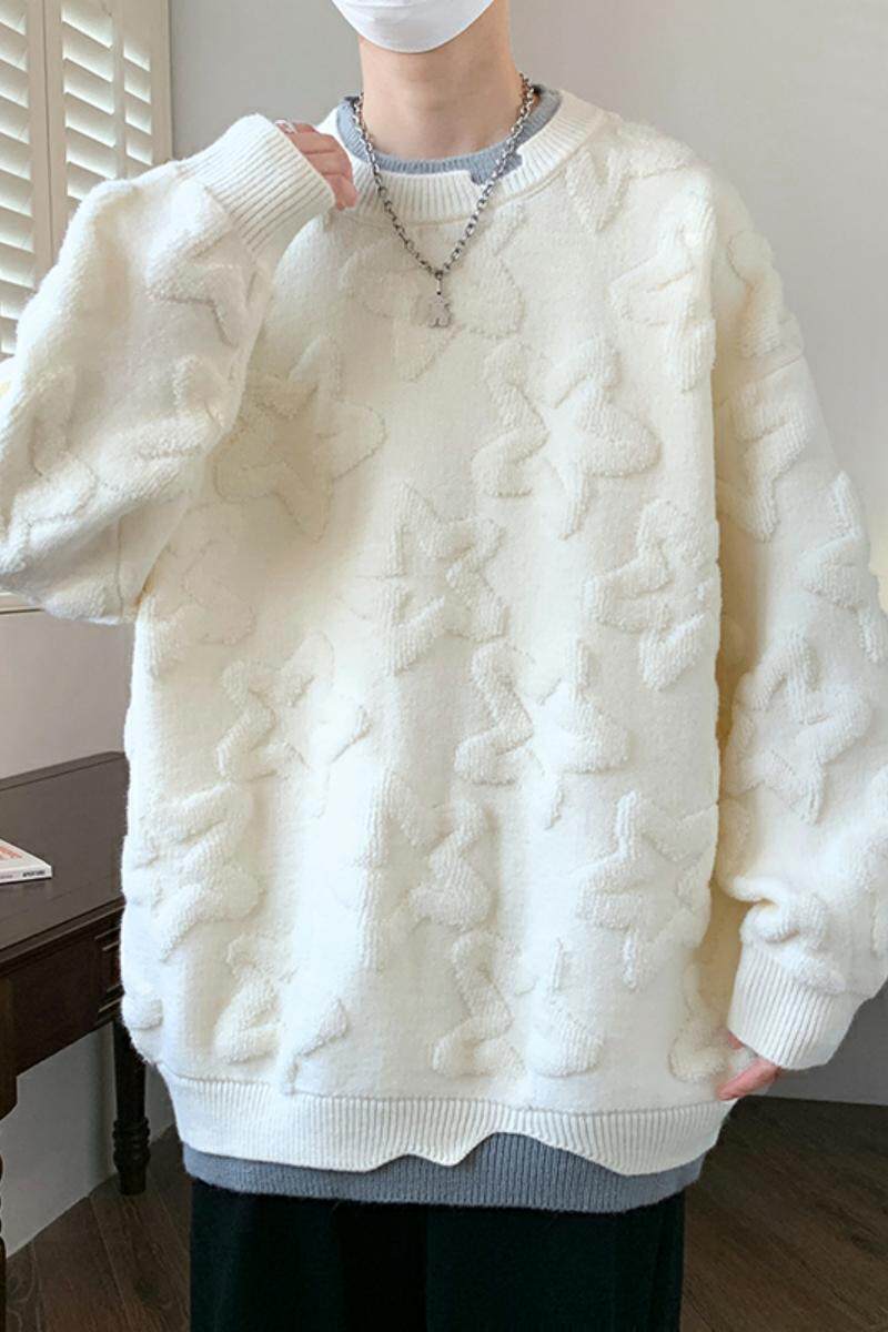 78272-P70日系学院风星星提花毛衣男秋冬季ins港风复古宽松情侣,男装针织衫/毛衣,电商D310（原电商305）