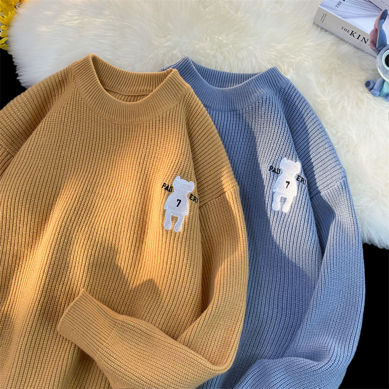 M859-P55港风刺绣毛衣男秋冬慵懒风圆领针织衫ins无性别撞色，男装针织衫/毛衣，电商D310（原电商305）