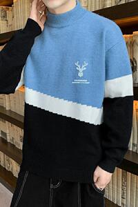 76666-P55毛衣男秋冬季2021年新款大码内搭加厚针织半高领打底衫