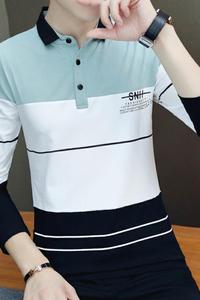8823-P45男士翻领长袖T恤潮流秋冬薄款带领男青年有领polo衫图片