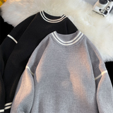 M858-P55假两件套头圆领毛衣男2023秋冬款港风宽松上衣，男装针织衫/毛衣，电商D310（原电商305）