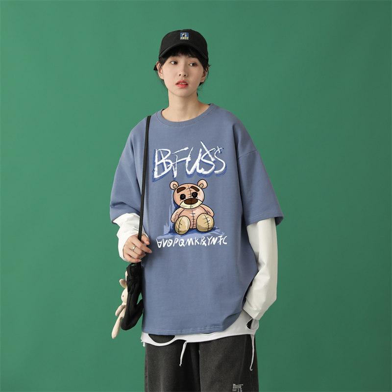 8519-P45卫衣男士宽松潮ins长袖假两件港风春秋款潮牌秋装圆领,男装卫衣,电商D310（原电商305）