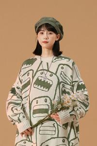 中性风85303-P65卡通毛衣港风情侣装加厚ins秋冬季宽松慵懒风针织,黑色短装裤子怎么搭配图片
