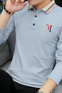 6630秋装男士长袖新款T恤翻领潮流POLO衫有领带领图片