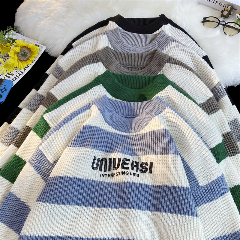 M863-P55套头圆领毛衣男士秋冬加厚复古日系外穿港风针织打底衫，男装针织衫/毛衣，电商D310（原电商305）