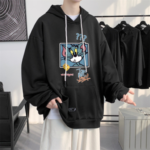 W522-P38卡通印花连帽情侣装春秋卫衣男港风外套宽松班服大码图片