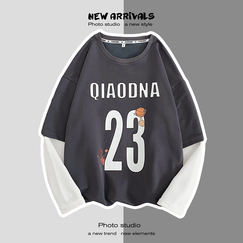 8520-P45假两件卫衣男生春秋季上衣服青少年圆领长袖外套潮牌,男装卫衣,电商D310（原电商305）