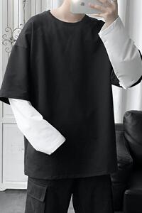 8521-P40假两件长袖T恤男韩版潮流新款宽松港风百搭卫衣男生图片