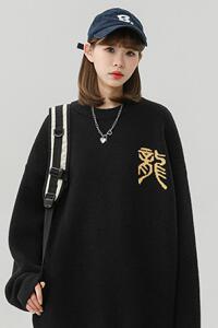 M905-P55字母圆领毛衣男港风ins潮牌宽松小众设计感情侣百搭图片