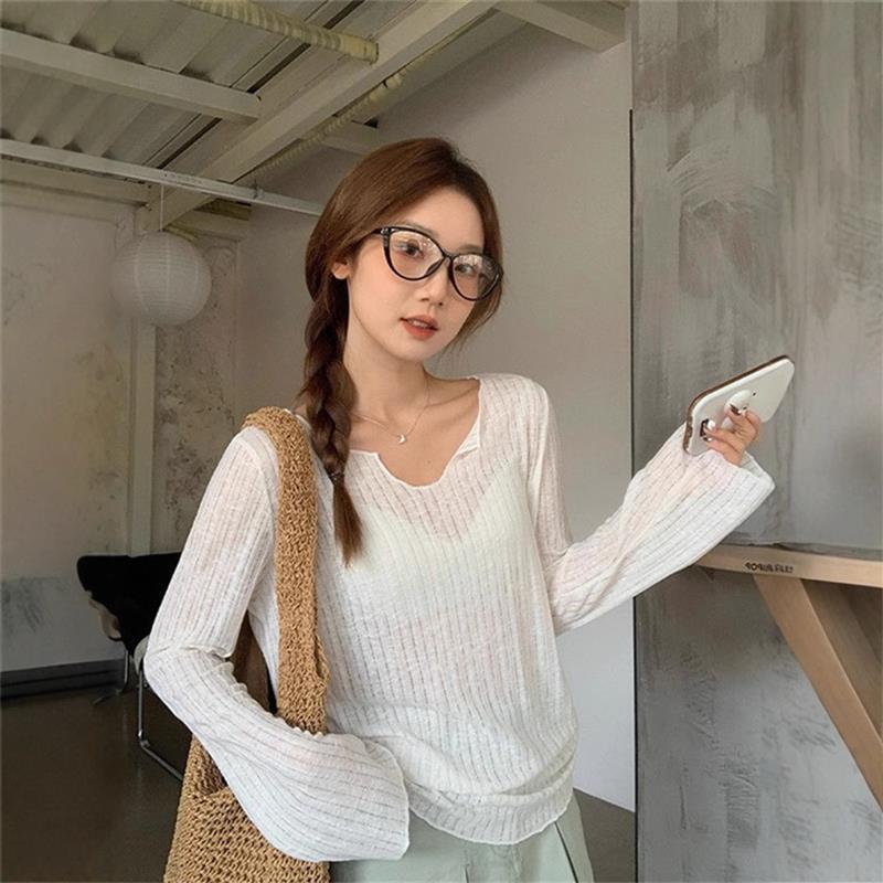 微透防晒罩衫长袖T恤女夏季2025新款薄款慵懒风宽松上衣设计感ins