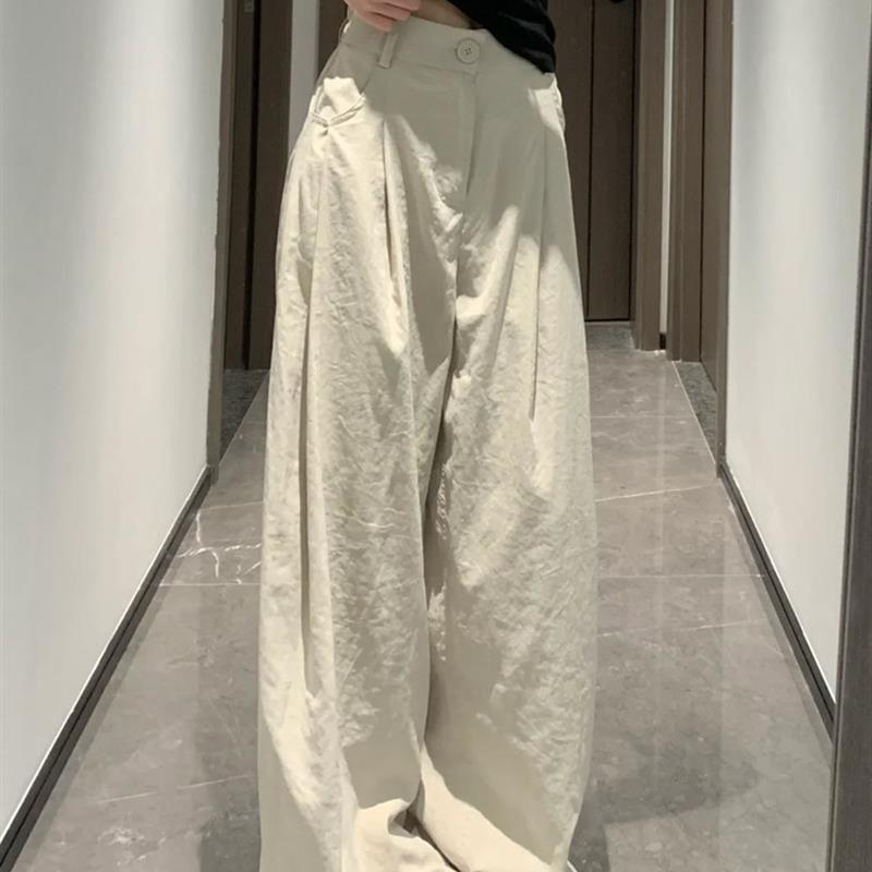 白色日系西装裤女2025新款春夏季高腰小个子休闲奶芙冰丝阔腿裤子