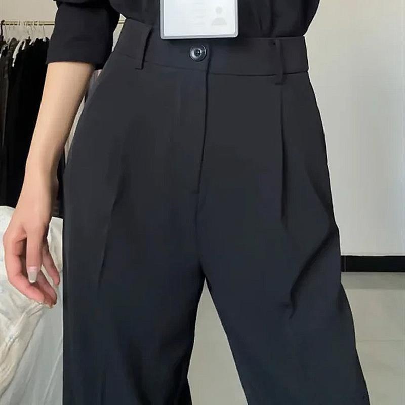 黑色西装裤女2025夏季薄款透气垂感直筒阔腿小个子休闲裤拖地裤