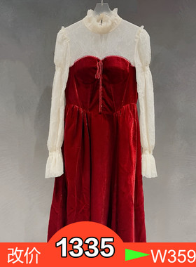 正品2023年春款丝绒拼接连衣裙BBC114J111-230