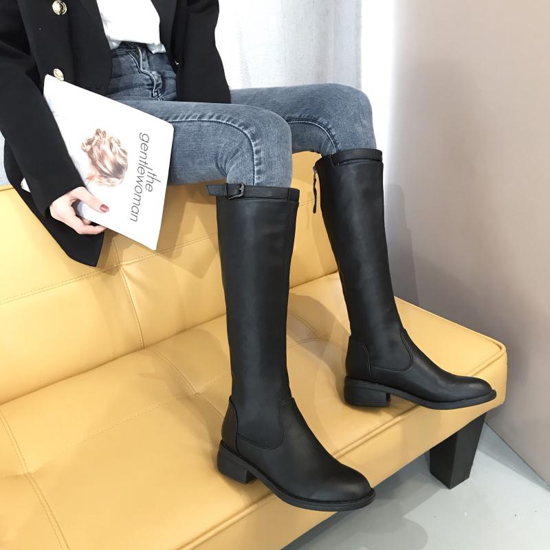 网红秋季粗跟百搭不过膝长筒靴子