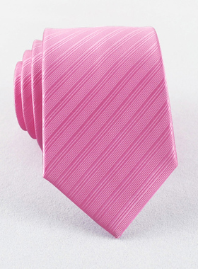 领带男新郎结婚7CM正装商务手打粉色条纹韩版懒人职业上班拉链式