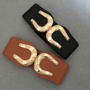 女百搭装 饰束腰欧美风松紧腰封女宽U型对扣弹力松紧腰带