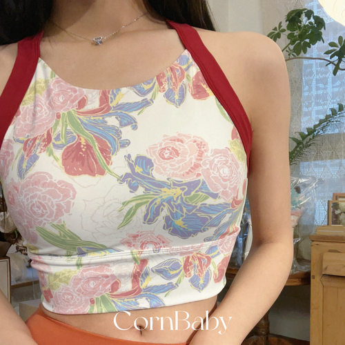 艺术油画印花瑜伽背心带胸垫