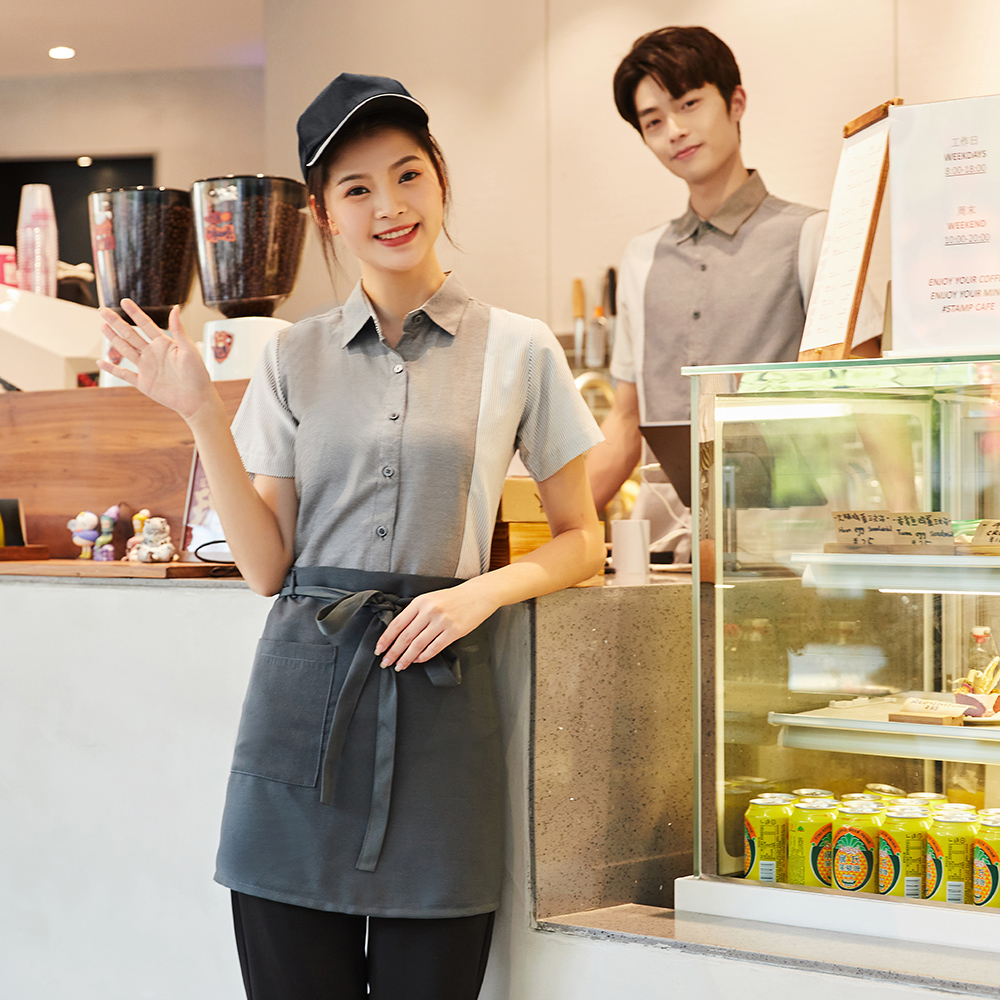 蛋糕店前台收银工作服短袖夏装女衬衣酒店西餐厅咖啡店服务员制服
