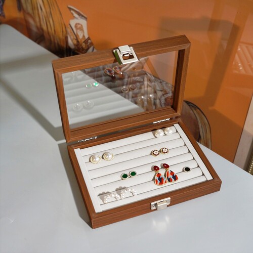 8条 黑胡桃木纹小号防尘带盖珠宝箱戒指耳钉盒首饰礼品收纳展示盒