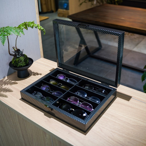 碳纤纹8格防尘PU眼镜展示盒