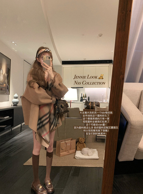 NSS COLLECTION 京都千金 双面羊驼毛咖色外套冬宽松浴袍毛呢大衣
