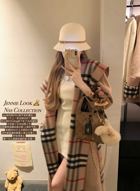 NSS COLLECTION 赫本往事 格子双面呢大衣连帽毛呢外套