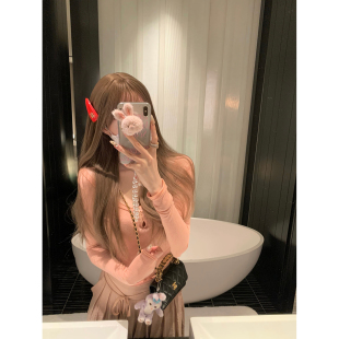 上衣女设计感小众修身 NSS 软糯茶粉长袖 尤莉少女 T恤 COLLECTION