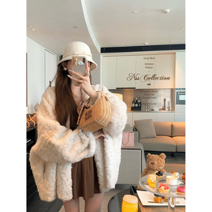 卷卷毛皮毛一体浴袍环保皮草外套 Downy奶油咩咩 NSS COLLECTION