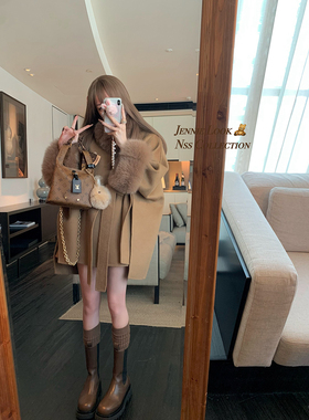 NSS COLLECTION 留洋千金 双面呢白色斗篷大衣女冬高级感毛呢外套