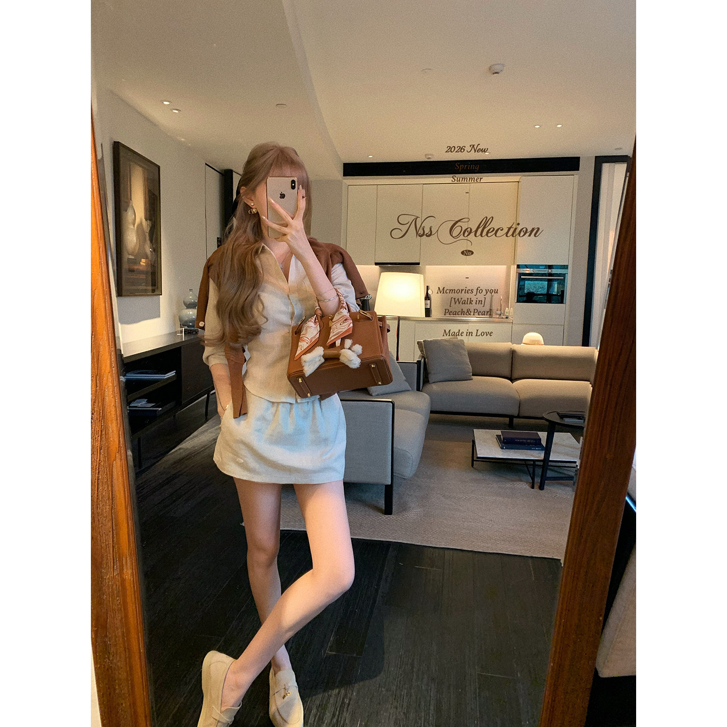 NSS COLLECTION&ldquo;亚麻老钱系&rdquo;质感中袖衬衫半裙慵懒气质显瘦套装