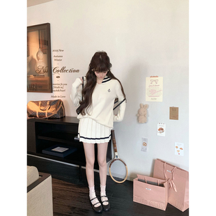 少女宽松针织上衣百褶半身裙套装 coco日杂海军领 COLLECTION NSS