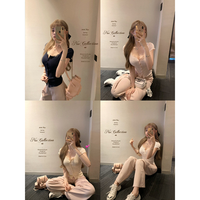 NSSCOLLECTION纯欲花边Tee/卫裤