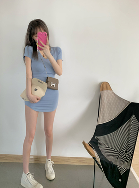 NSS COLLECTION 极简纯欲 口袋简约中长T裙包臀V领连衣裙短裙夏